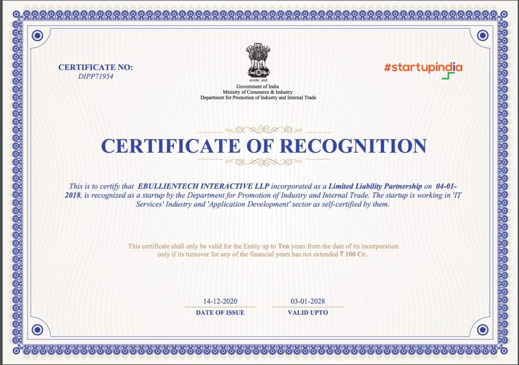 StartUp India Certificate